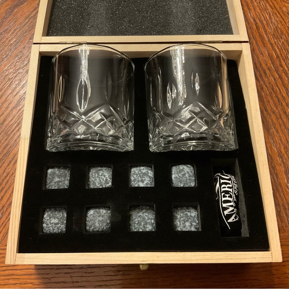 🥃Amerigo “Make It Special” Whiskey Glasses & Stone Ice Cubes Wooden Box Set! - Picture 2 of 14